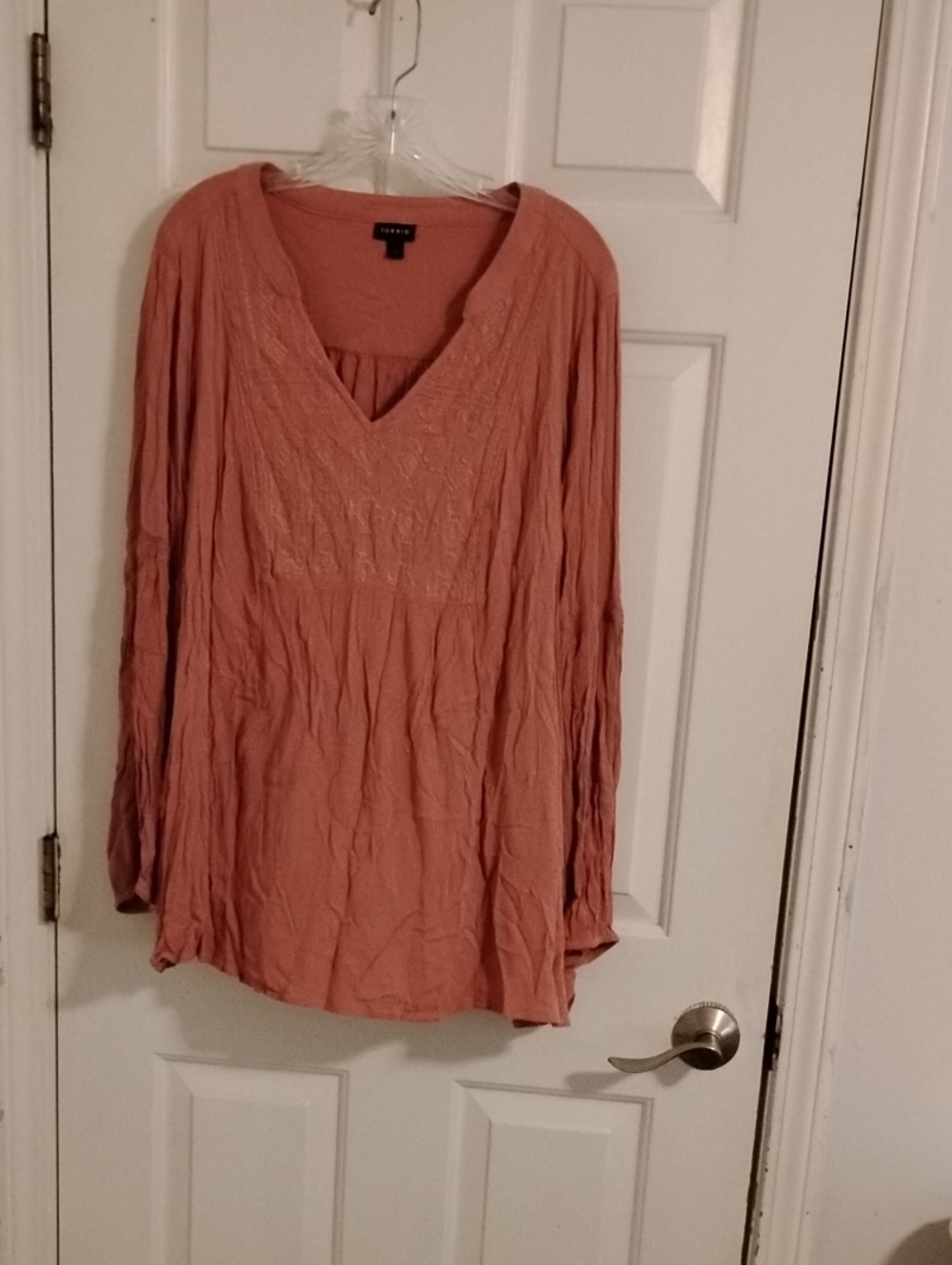 torrid Coral V-Neck Embroidered Peasant Tunic